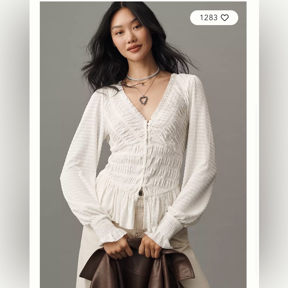 Anthropologie Cream Button-Down Blouse